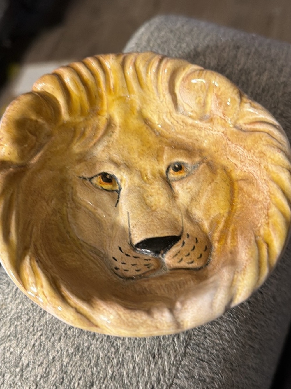 Yellow Lion Face Ceramic Bowl - Home Art